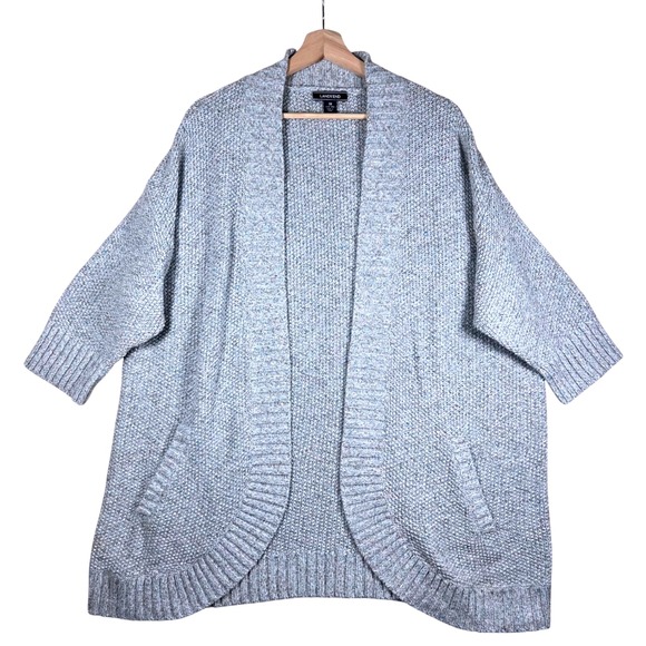 Lands' End 1X Womens Cardigan Open Front light BLUE Cotton Chunky Knit Sweater - Picture 1 of 11